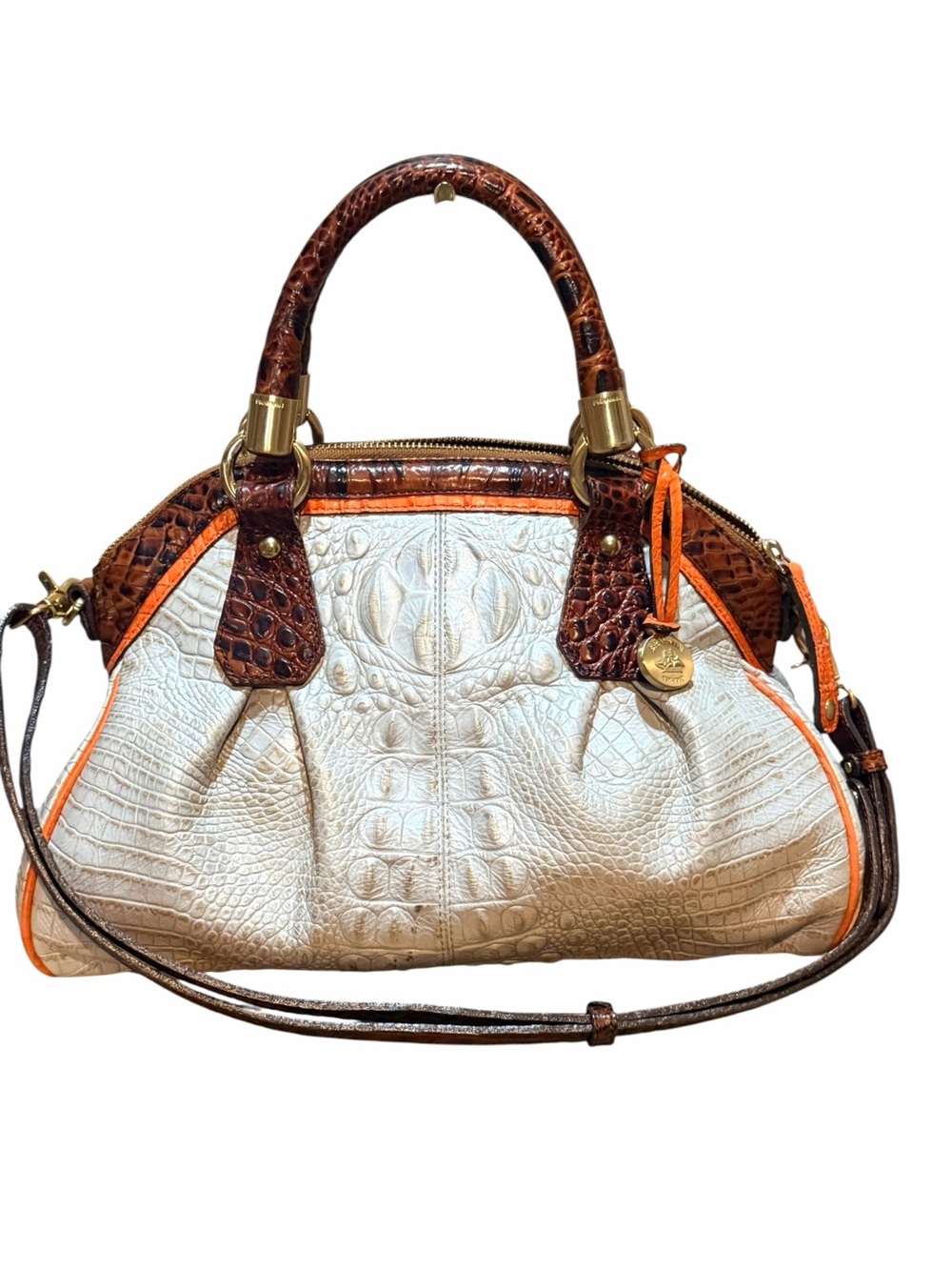 BRAHMIN Lisa Croc-Embossed tri- color 2 way Satchel 🤍🧡🤎